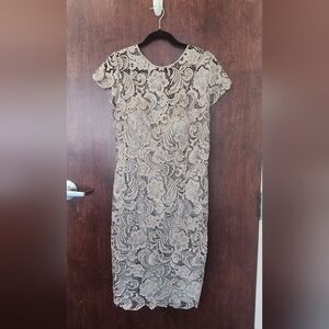 May Queen Elegant Lace Midi Dress in Silver